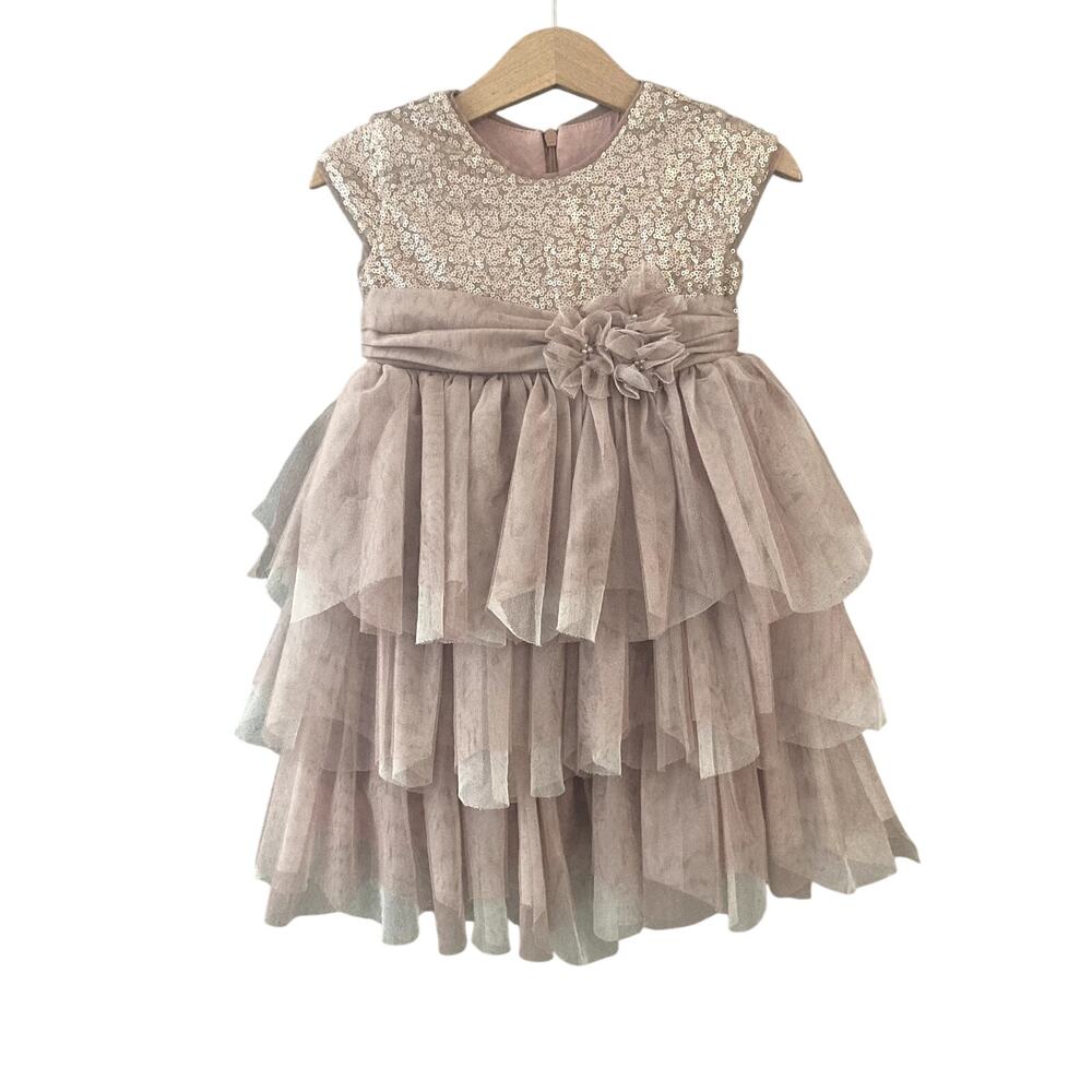 Isobella & Chloe Sleeveless Sequin Tiered Floral Dress Dusty Pink Mauve 3T